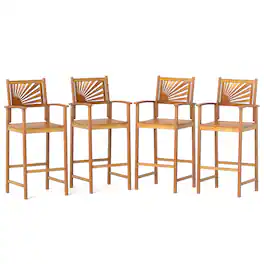 Gymax - Set of 4 Outdoor Acacia Wood Bar Stools Bar Height Patio Chairs w/ Backrests - Natural