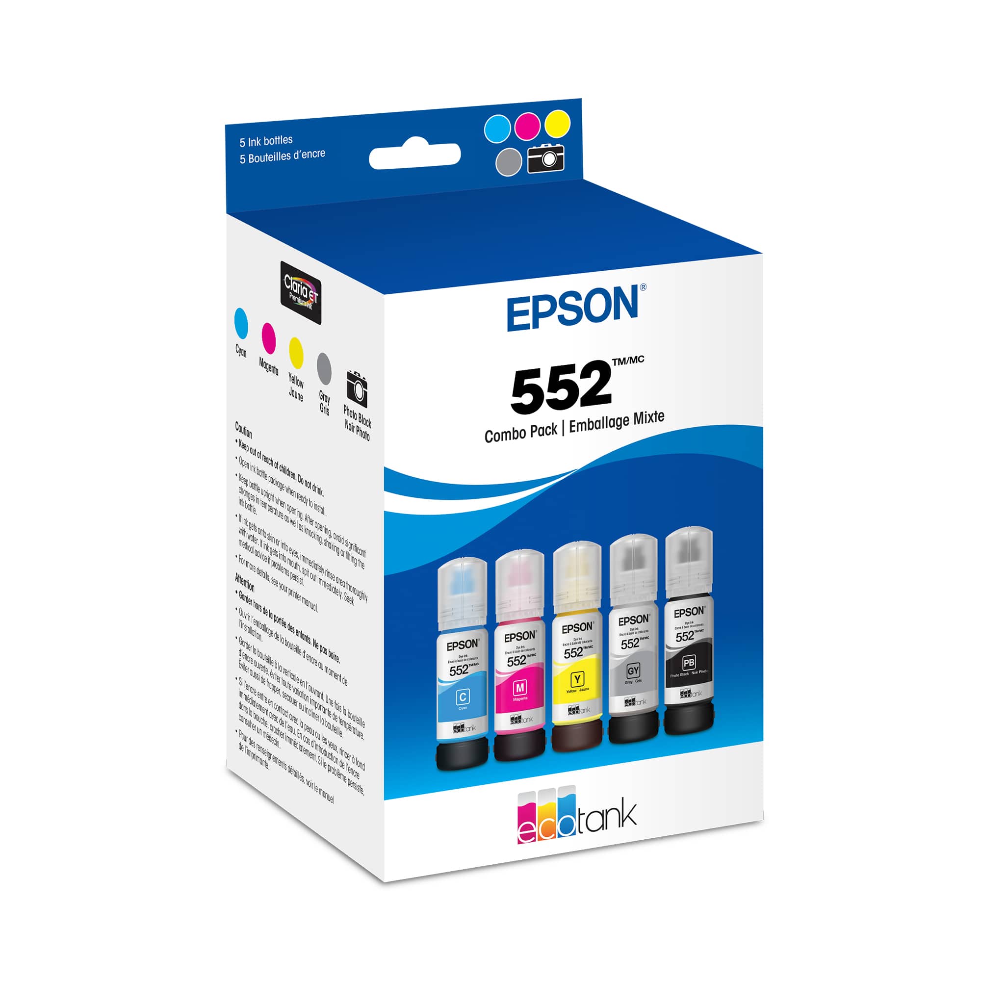 Epson - T552 Dye Clr Combo CMYPkGy Ink - Photo Black/Cyan/Magenta/Yellow/Gray - Front_Zoom