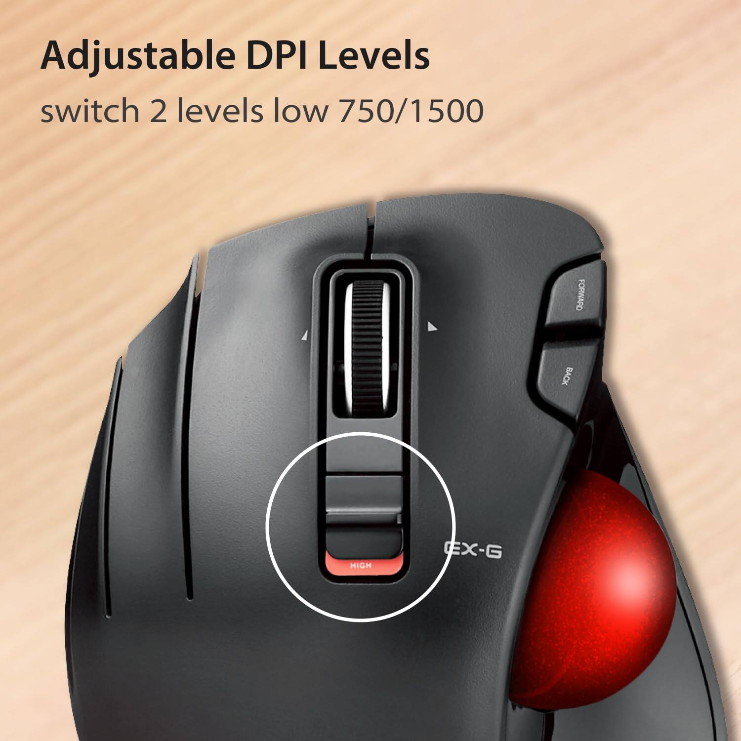 Adjustable DPI Levels  
switch 2 levels low 750/1500