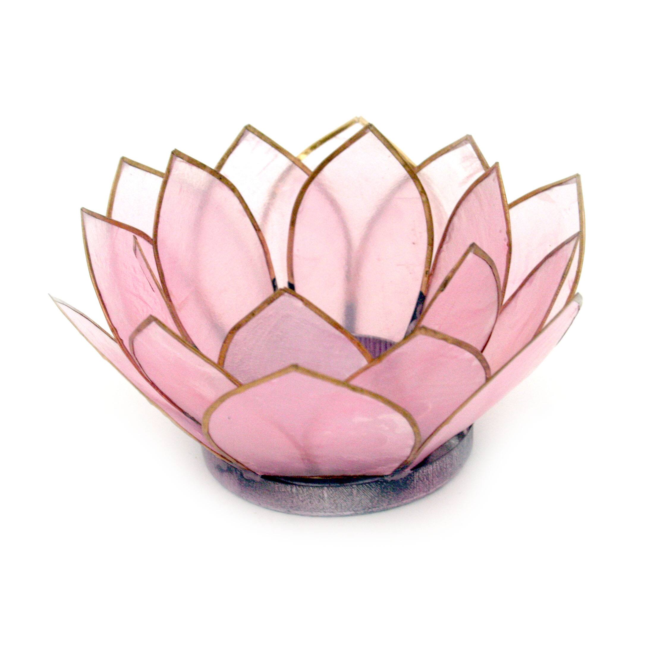 Front. Contrast Inc. - Light Pink Capiz Shell Blooming Lotus Flower Blossom Tealight Candle Holder - Light Pink.