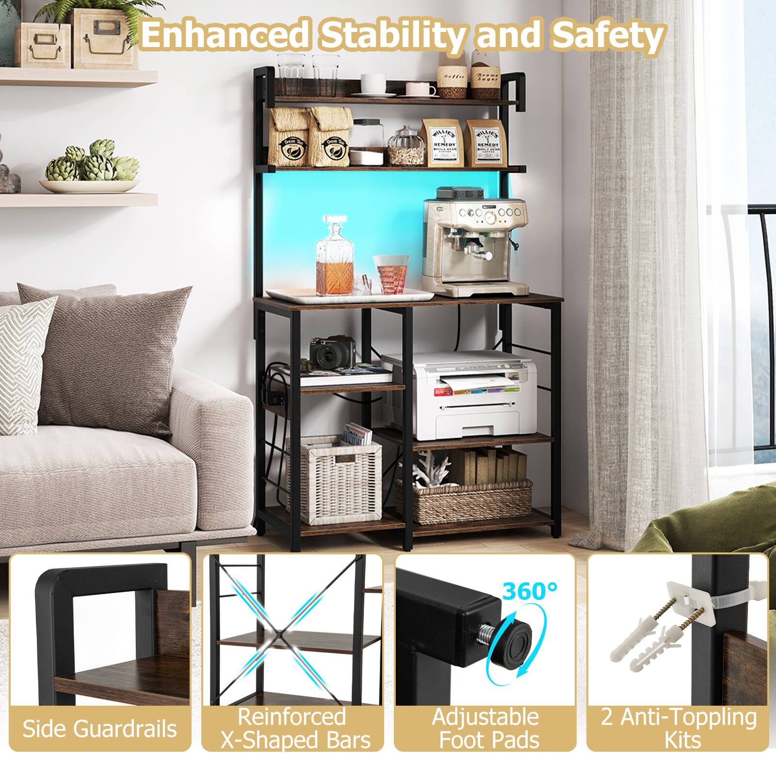 Enhanced Stability and Safety

- Side Guardrails
- Reinforced X-Shaped Bars
- 360° Adjustable Foot Pads
- 2 Anti-Topping Kits