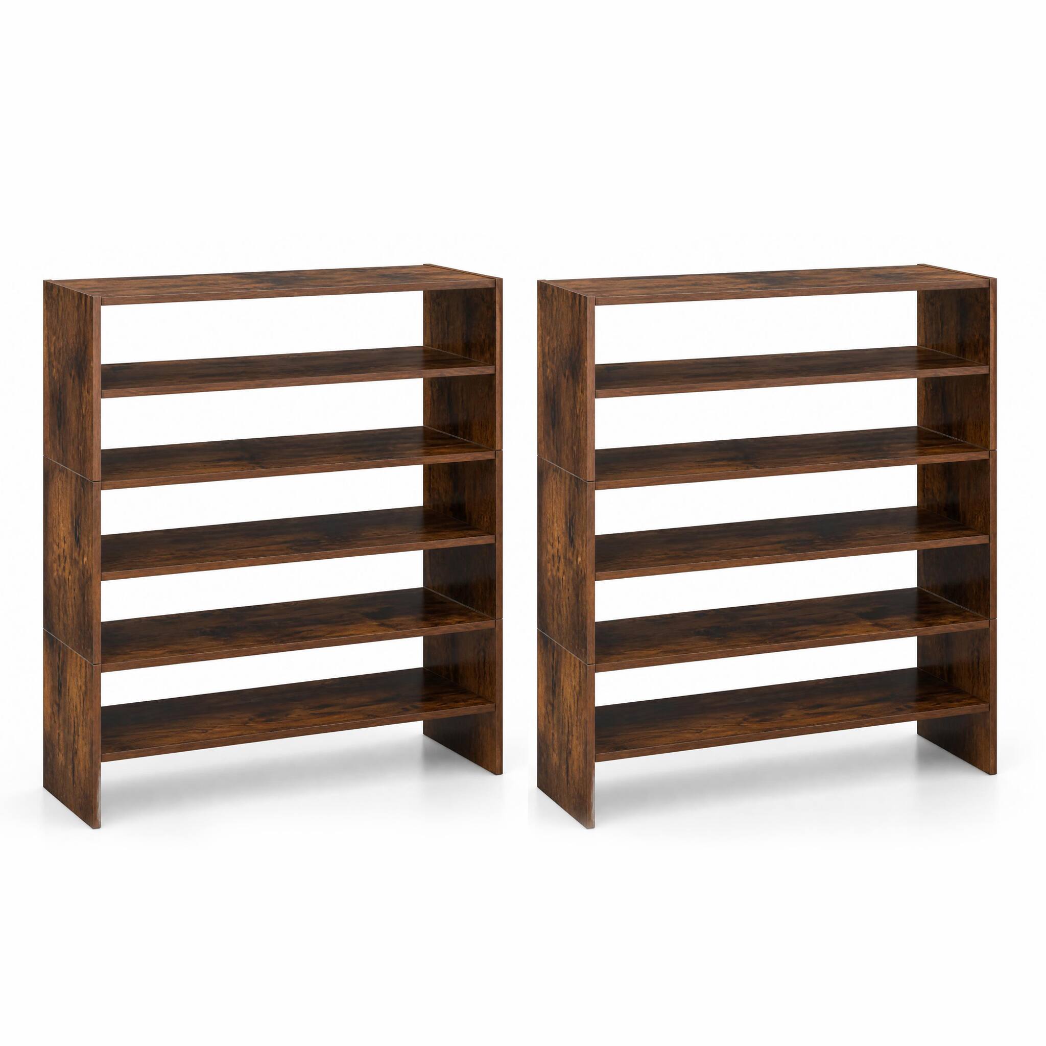 Alt View 7. Costway - Costway 6 PCS Stackable Shoe Rack 31-Inch Horizontal Organizer 2-tier StorageShelf - Rustic Brown.