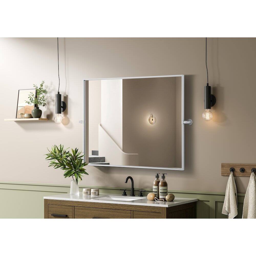 Alt View 9. Elegant Kitchen and Bath - Amoura 40X30 Pivot Mirror In Silver - Silver.