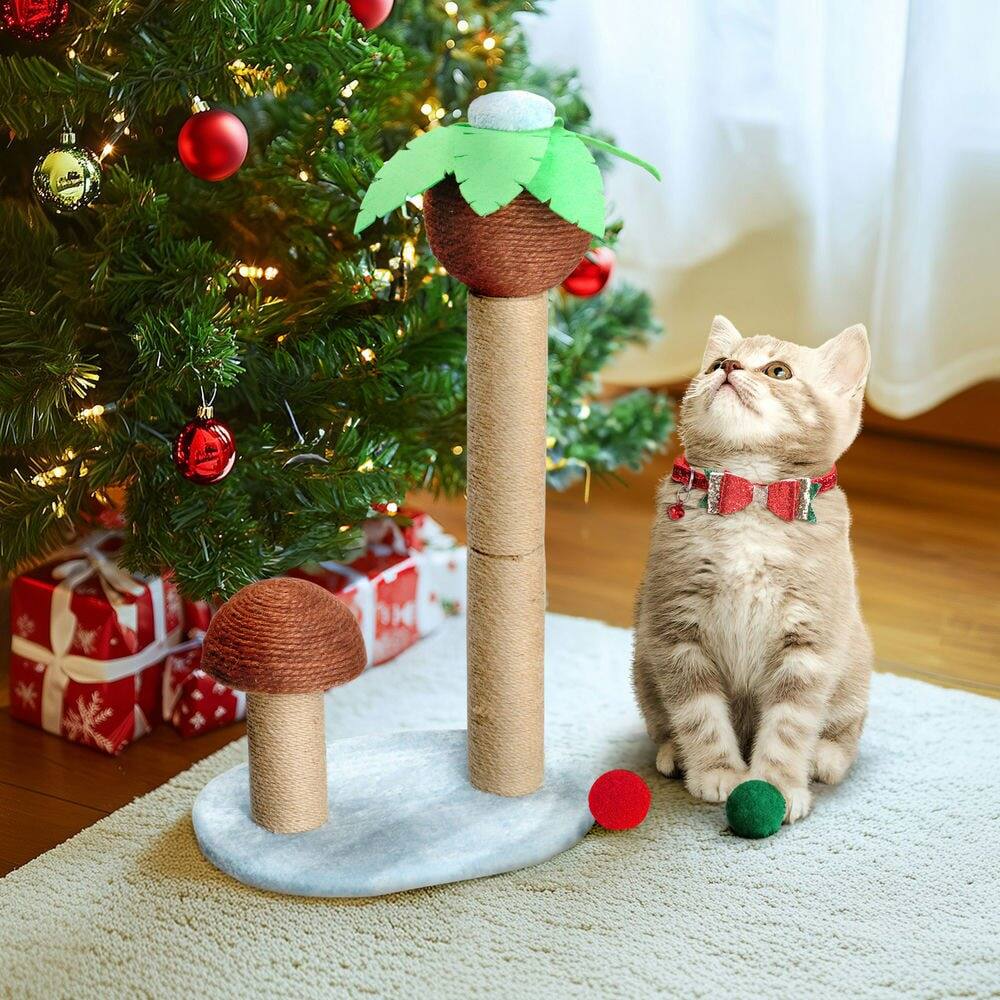 Alt View 4. Kadyn - 27.5in Coconut Palm Tree Cat Scratching Post, Cute Cat Scratcher With Natural Sisal Posts - Brown.