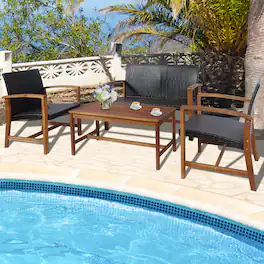 Gymax - 4PCS Patio Conversation Set Outdoor Furniture Set w/ Acacia Wood Frame - Mix Brown