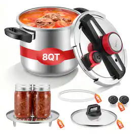 VEVOR - Pressure Cooker, 8Qt Pressure Cooker Stainless Steel, Pressures Canner with Steaming Rack, Tempered Glass Lid - Silver