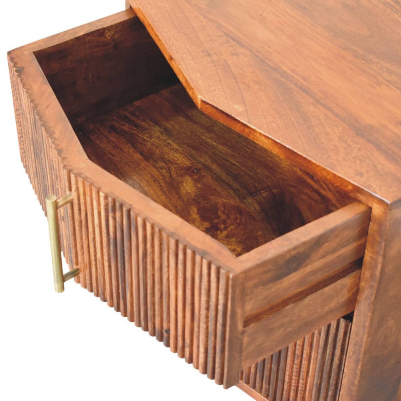 Angle. Artisan Furniture - Artisan Furniture Solid Wood Harper Ribbed Chestnut Bedside - Brown.