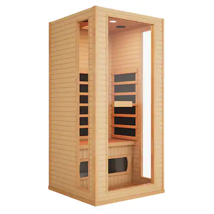 Front. U-HOMY - U-HOMY 1-Person Canadian Hemlock Infrared Sauna with Bluetooth, Reading Light & Digital Control - Wood color.