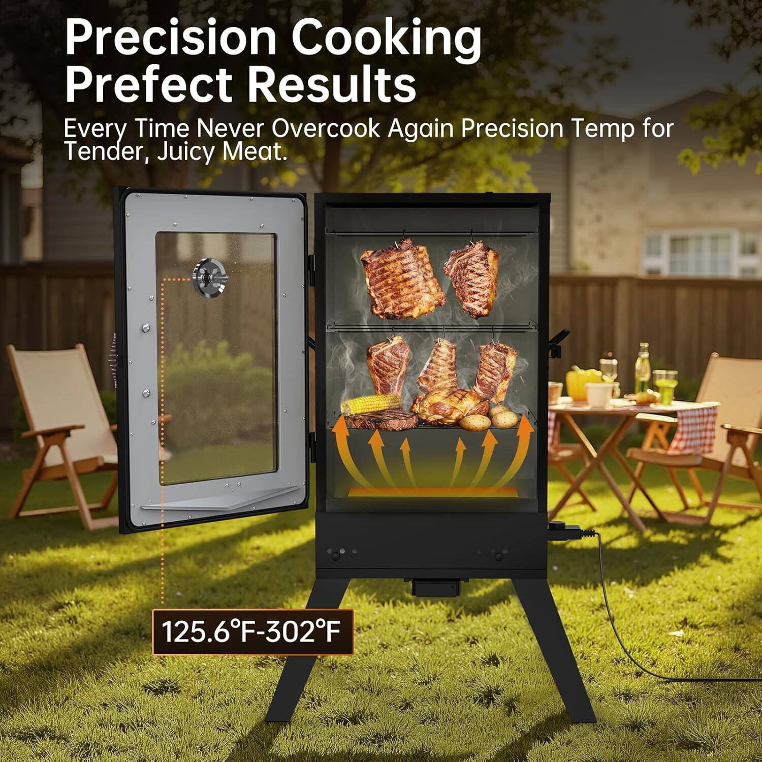 Precision Cooking  
Perfect Results  
Every Time Never Overcook Again Precision Temp for Tender, Juicy Meat.  
125.6°F-302°F