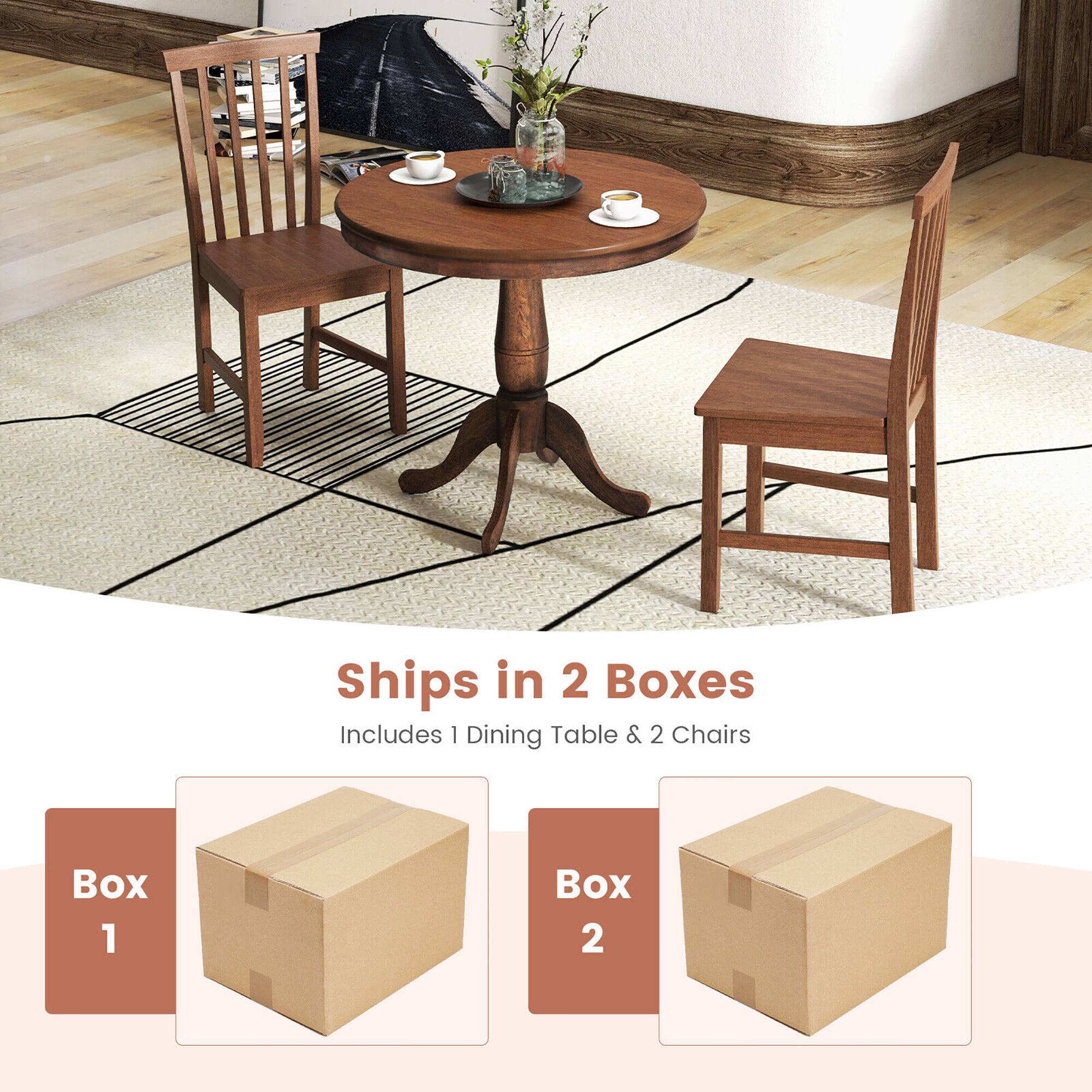 Ships in 2 Boxes  
Includes 1 Dining Table & 2 Chairs  

Box 1  
Box 2