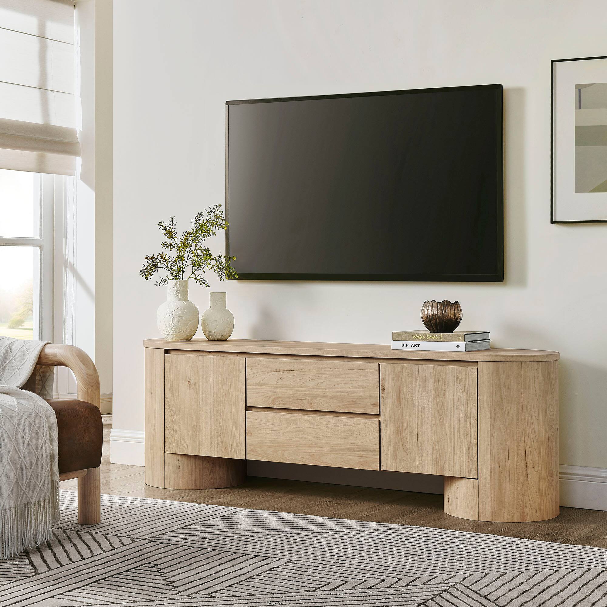 Front. Modway - Duval 71 Inch Oval TV Cabinet by Modway - Light Oak.