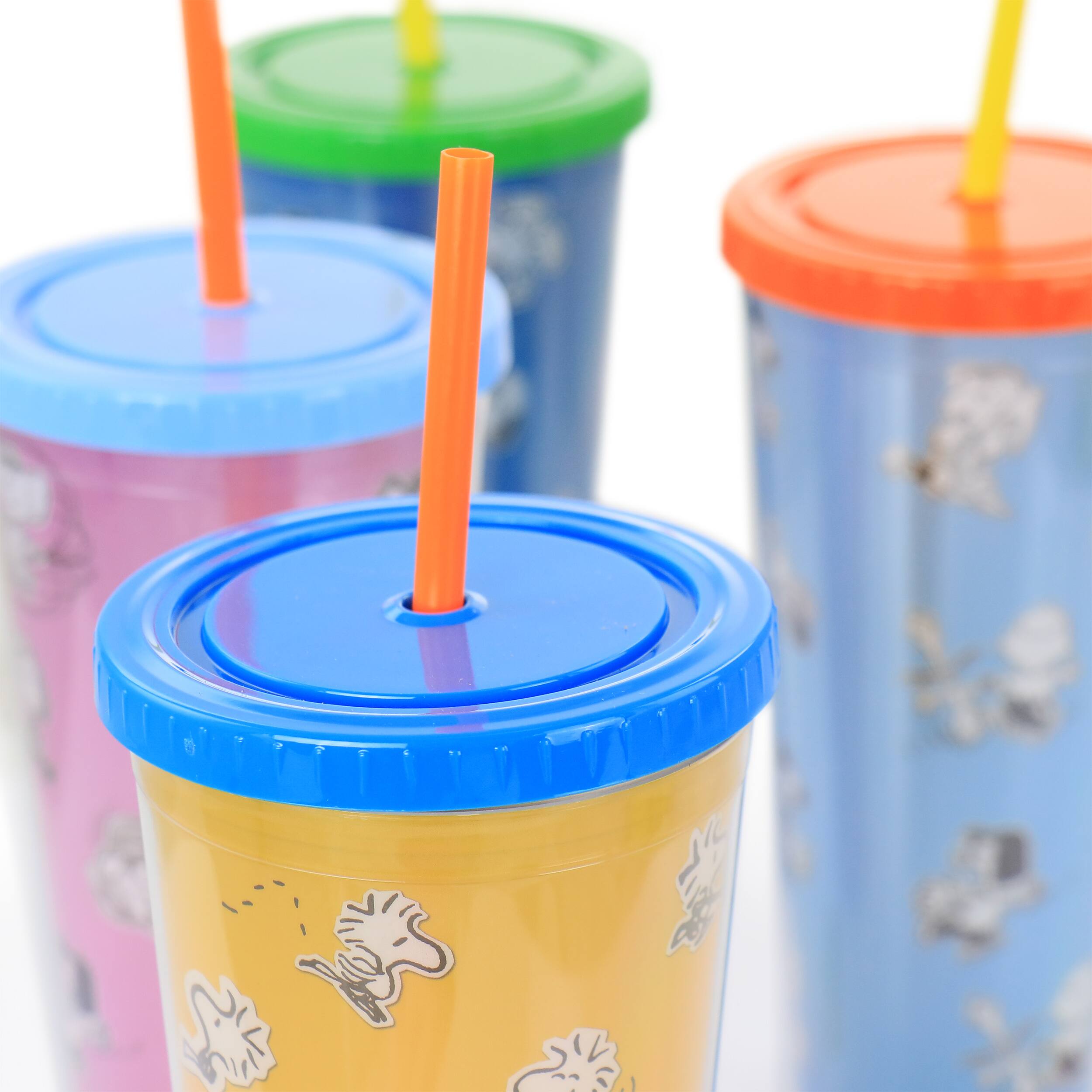 Alt View 1. Gibson - Gibson Peanuts 70th Anniversary 4 Piece Plastic 23.6oz Tumbler set with Lid and Straw in Assorted Colors - Assorted.