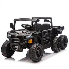 BreeBe - 24V 440W Kids Ride-On 6-Wheel Electric Dump Truck, 4WD, 2.4G Remote, Suspension, Bluetooth, Music, Ages 3-5 - Black