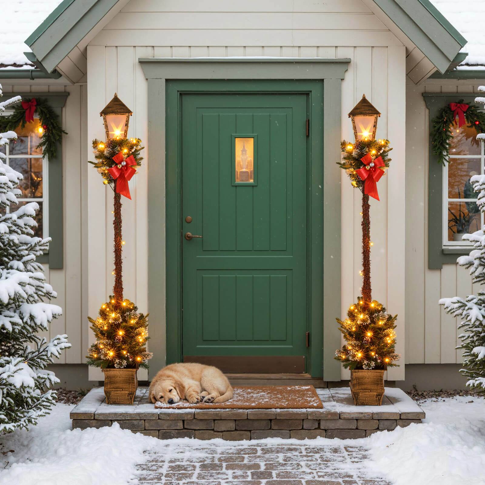 Alt View 3. Costway - Costway 6.1 FT Christmas Pre-lit Street Lamp with Artificial Greenery,LED Lights for Porch Advent Calendar - Multicolor.