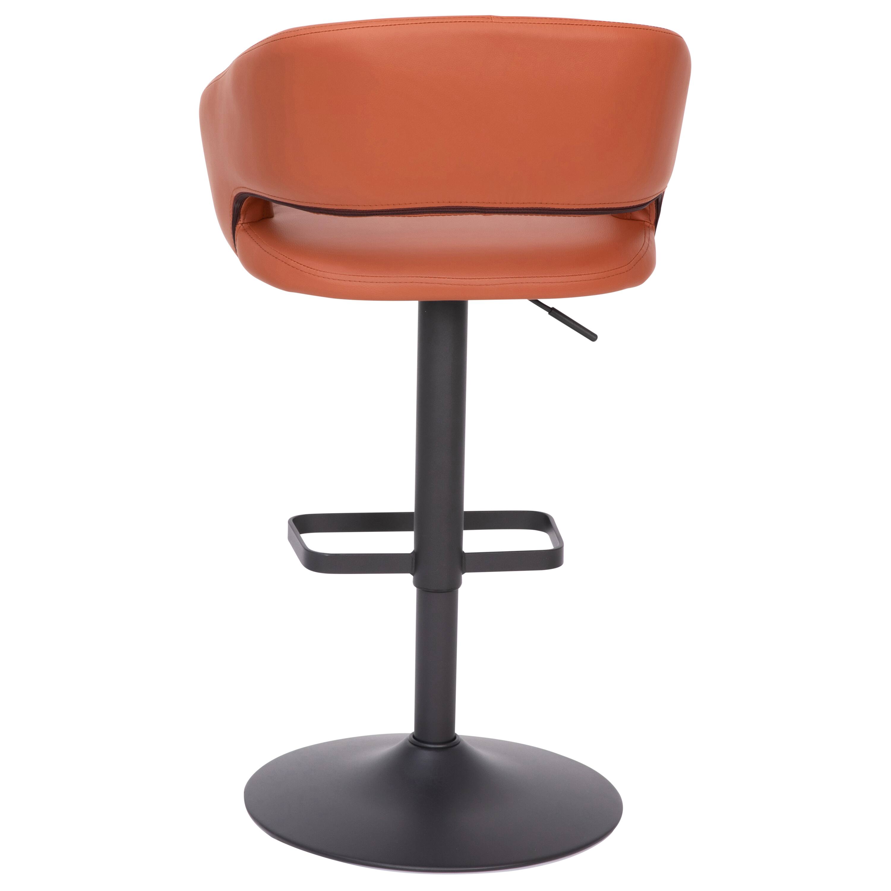 Alt View 9. Emma + Oliver - Shae Contemporary Upholstered Adjustable Height Barstool with Rounded, Cutout Mid-Back and Pedestal Base - Cognac Vinyl/Black Frame.