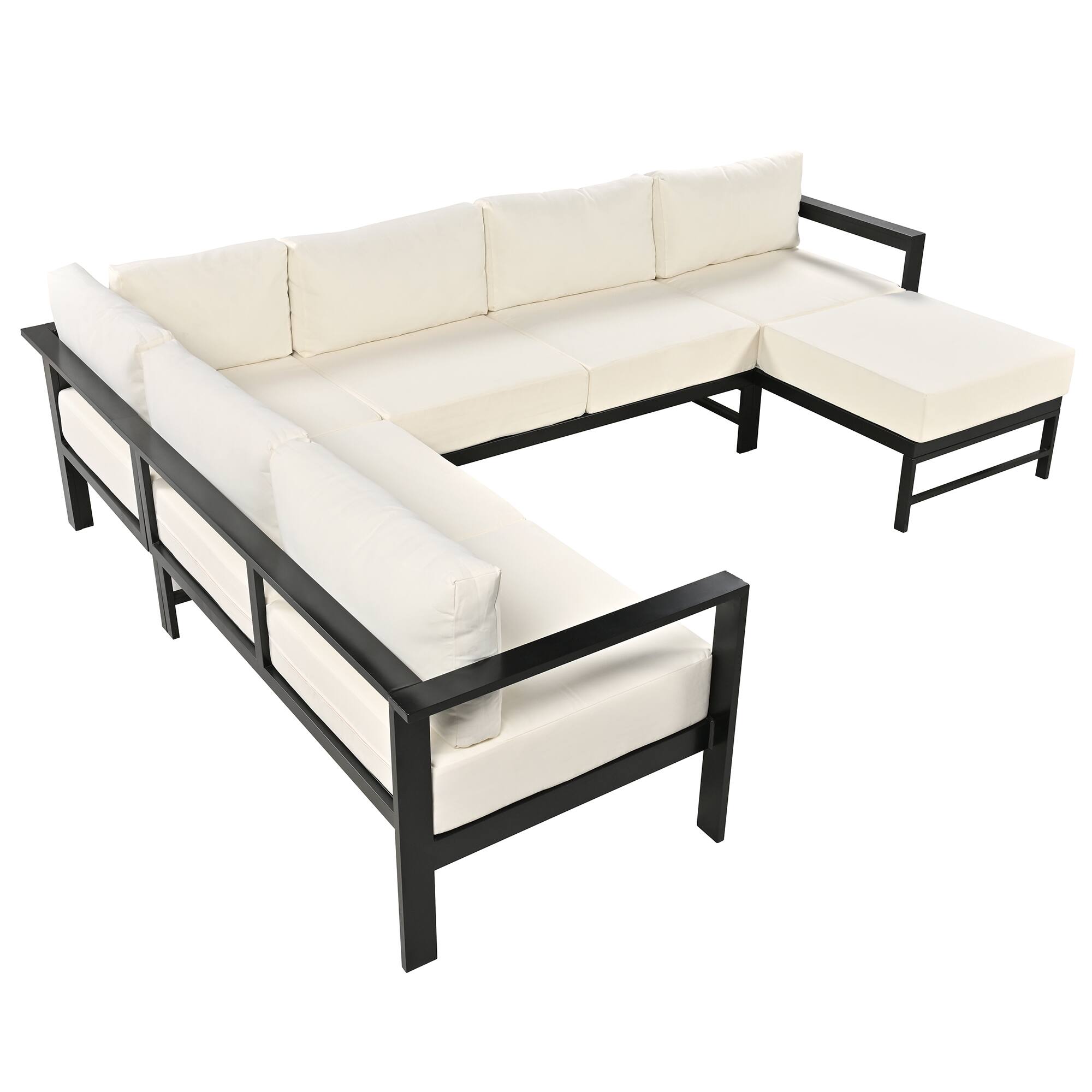 Alt View 2. Siljoy - U-shaped multi-person outdoor sofa set, suitable for gardens, backyards, and balconies - White.