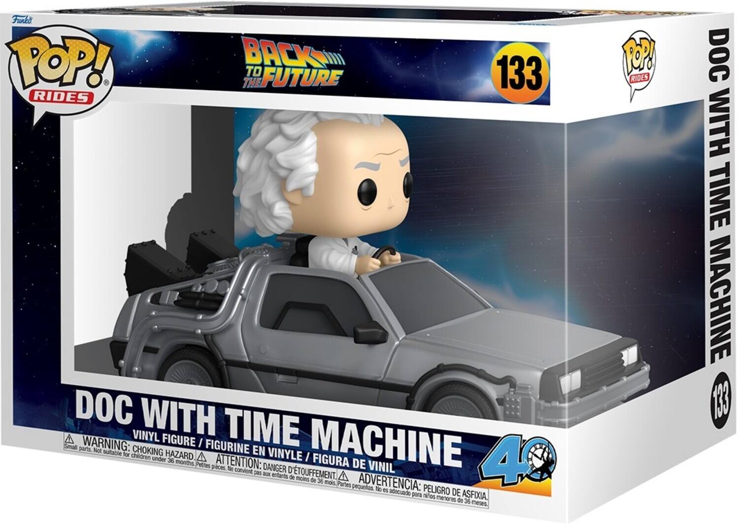 Funko POP! Rides Back to the Future Doc with Time Machine 133

Warning: Vinyl Figure / Figurine en Vinyle / Figura de Vinilo. Small parts. Not suitable for children under 36 months. / Petites pièces. Ne convient pas aux enfants de moins de 36 mois. / Partes pequeñas. No es adecuado para niños menores de 36 meses. Choking Hazard / Danger d'étouffement / Peligro de asfixia.