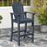 Back. Costway - Outdoor HDPE Bar Height Stool Patio Tall Chair Armrest Footrest All Weather - Navy.