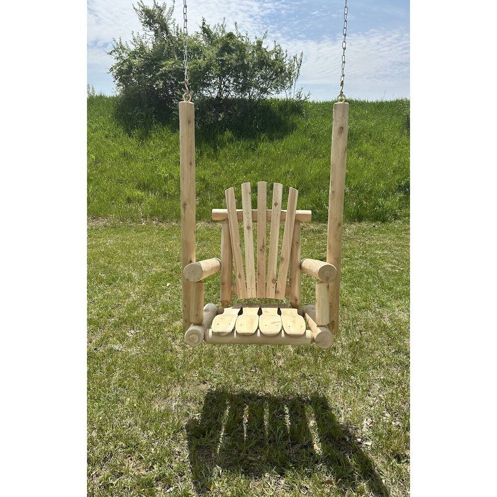 Alt View 2. Contoured Comfort - Cedar Log Single Chair Porch Swing - Brown.