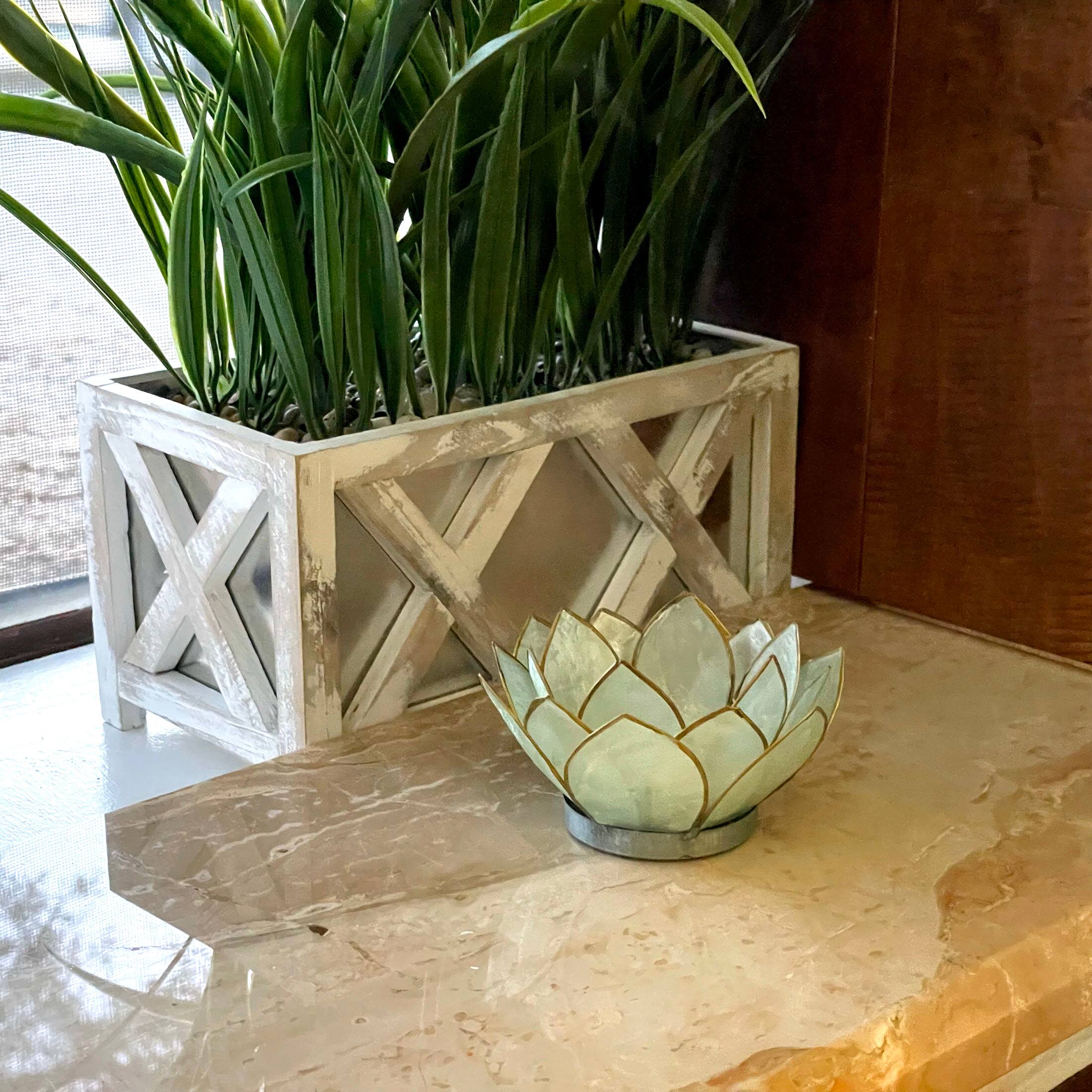 Alt View 4. Contrast Inc. - Seafoam Green Capiz Shell Blooming Lotus Flower Blossom Tealight Candle Holder - Green.