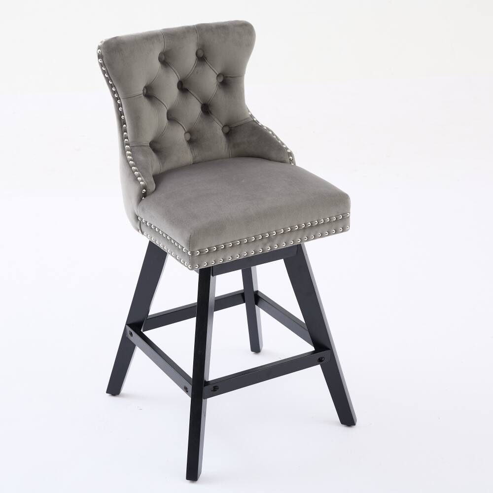 Back. Loheer - Loheer Swivel Bar Stools Velvet Tufted Bar Chairs Set of 2 Gray - Gray.
