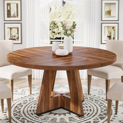 Back. SlickBlue - Contemporary Round Kitchen Table with Wood Finish for Dining Area - Vintage Brown.