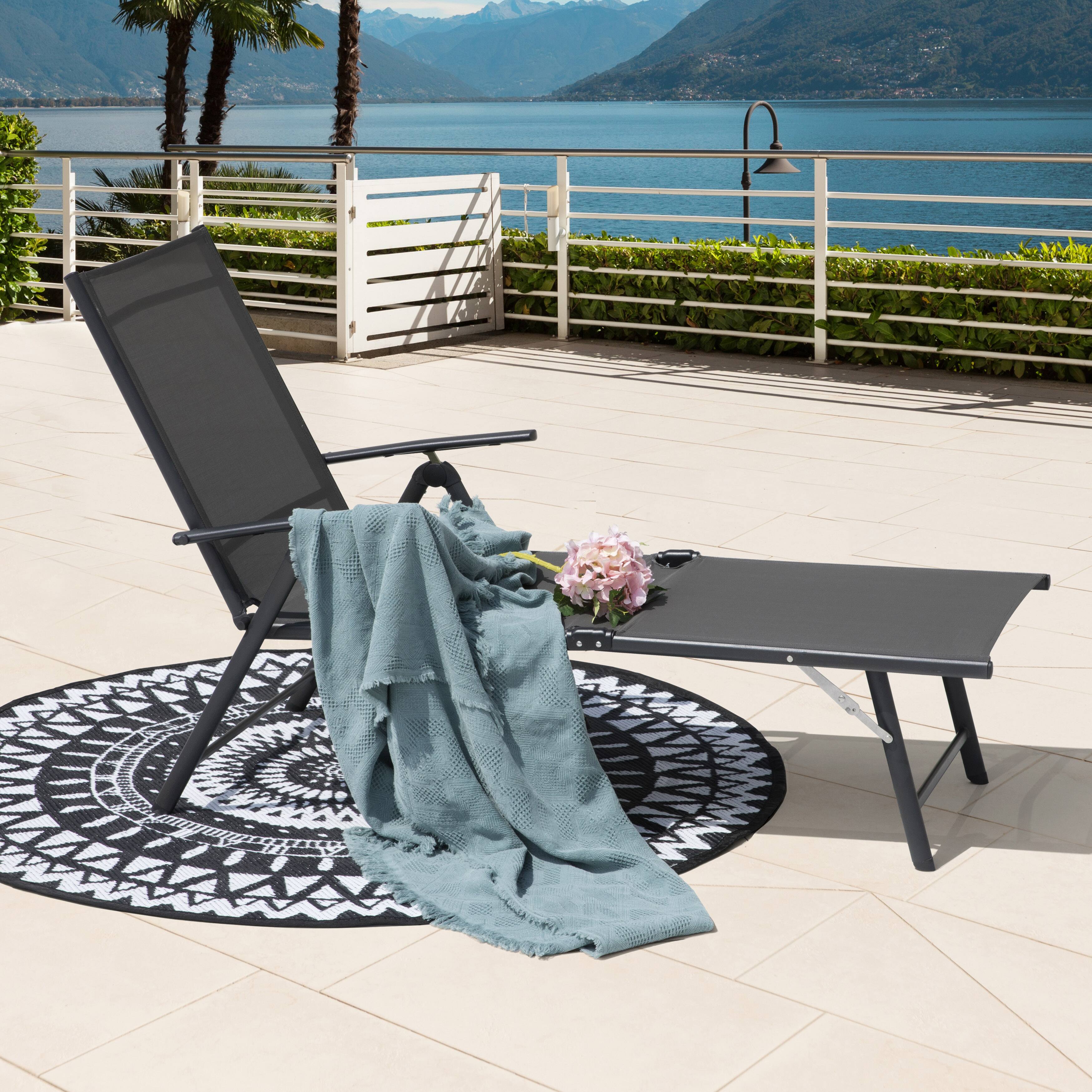Angle. Nuu Garden - Outdoor Folding Chaise Lounge with Adjustable Backrest, Assemble-Free - Gray.
