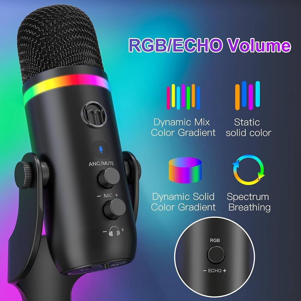 Angle. MOSZAR LLC - USB Microphone for iPhone & PC – RGB Condenser Mic with Touch Mute, Gain.