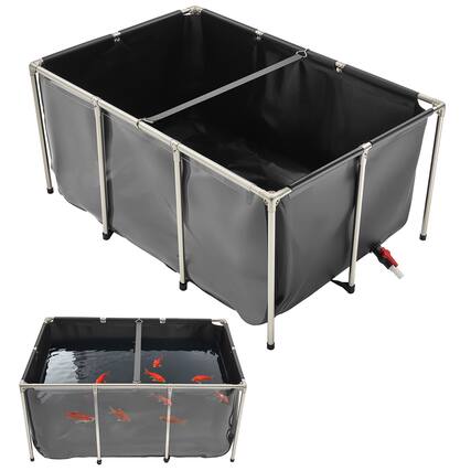 Front. VEVOR - Canvas Fish Pond, 270 Gal Above Ground Fish Pond, PVC Koi Tank with Clear Viewing Panel, Rectangular Goldfish Tank - Black.