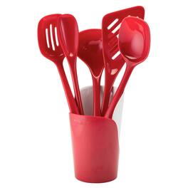 Hutzler - 6-piece Melamine Cooking Utensils Set and Storage Crock - Red