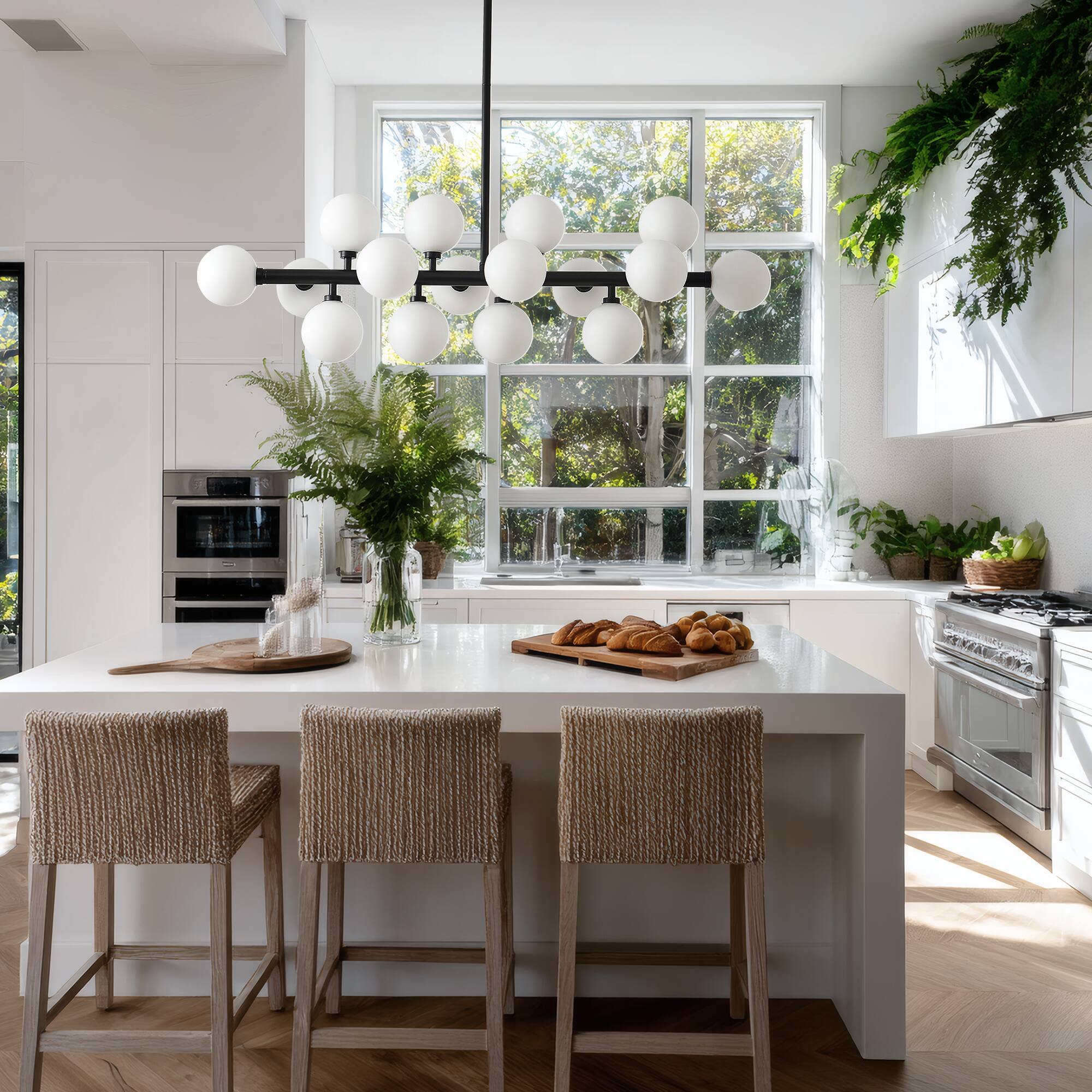 Alt View 1. RYHNUYNE - 16-Light Sputnik Chandelier 37.4 Inch Mid-Century Modern Pendant Light with Opaline Glass Adjustable Height.