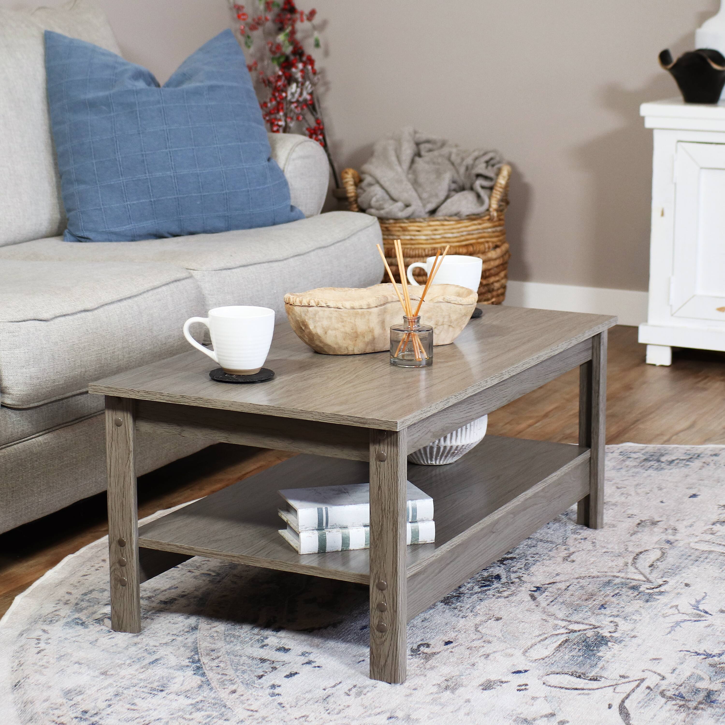 Alt View 3. Sunnydaze - Classic MDF Coffee Table with Lower Shelf - 16 in - Thunder Gray.