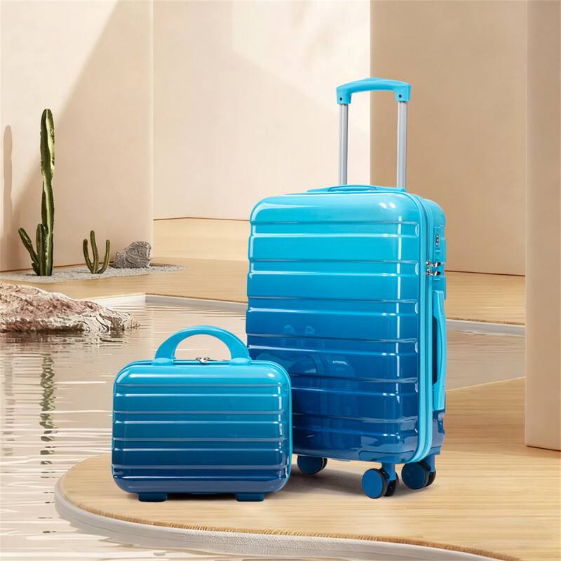 Alt View 6. HTUTWOO - 14"/20" Carry On Luggage Set - PC Hardside Spinner Wheels Suitcase with Gradient Color, TSA Combination Lock, Set of 2 - Navy+Light Blue.