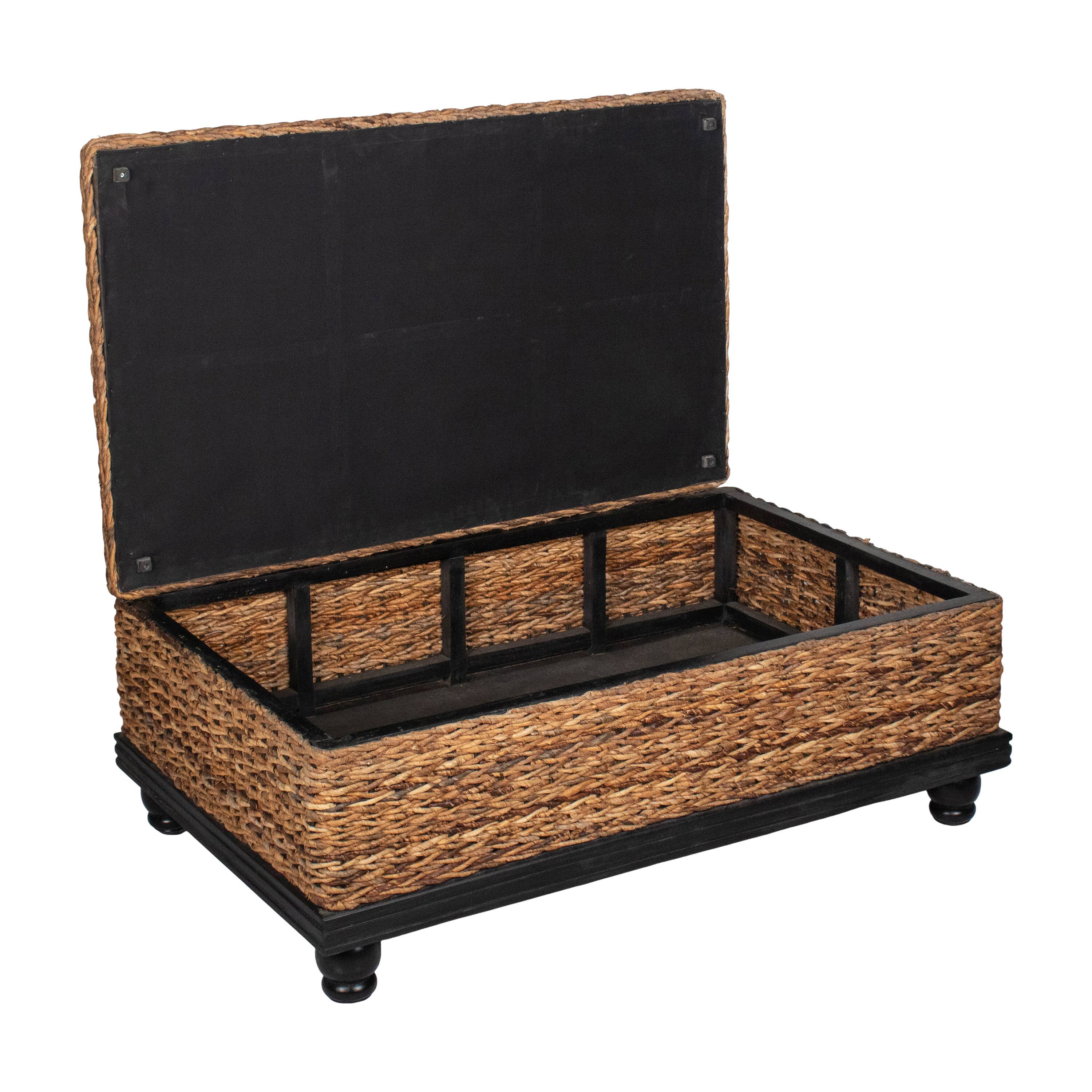 Left. Manhattan Lane - Jinu 48 Inch Coffee Table with Natural Brown Woven Banana Leaf Top, Acacia Wood Base, Organic Decor - Natural Brown, Black.