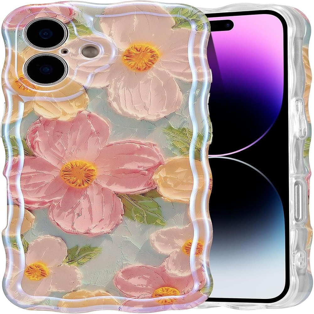 ACJPR - iPhone 16 Case, Retro Oil Painting Flower, Durable TPU, Green - Color: Green Size: iPhone 16