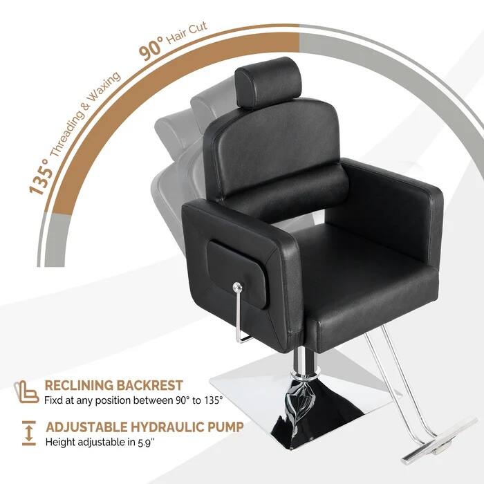 Cut Hair 90° Waxing & Threading 135°

RECLINING BACKREST
Fixd at any position between 90° to 135°

ADJUSTABLE HYDRAULIC PUMP
Height adjustable in 5.9"