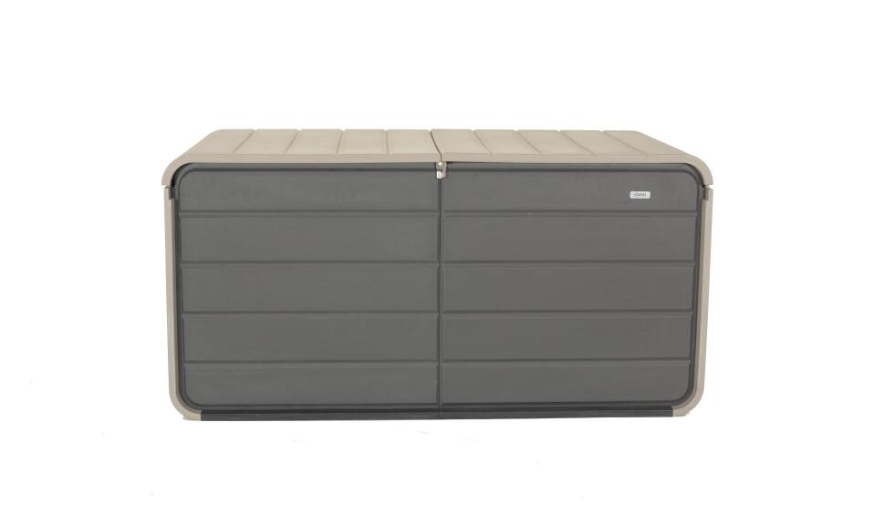 Angle. HOMLUX - Plastic Deck Box Patio Storage Box with Lock Wheels Lid for Outdoor Cushions GardenGray - Gray.