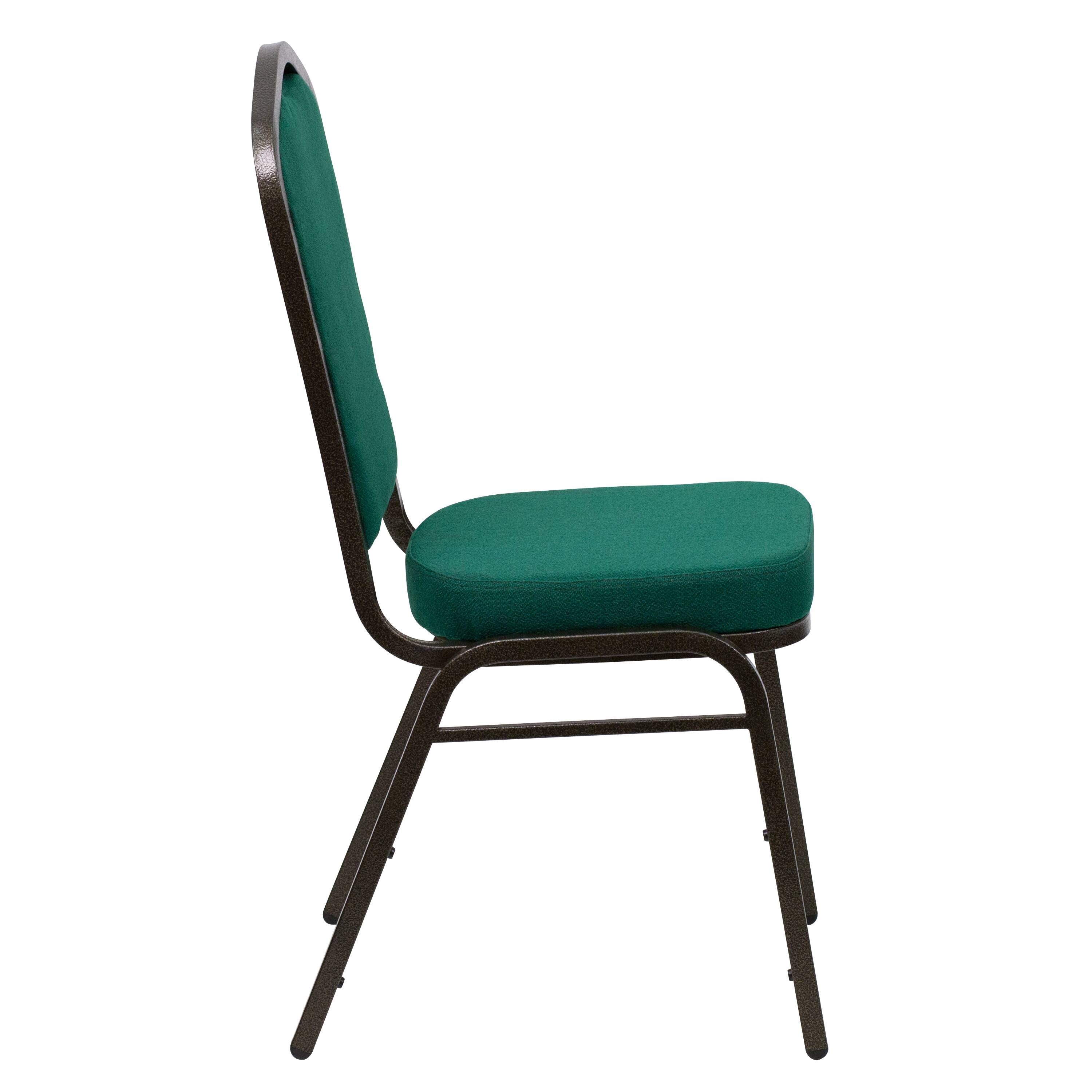 Alt View 4. Emma + Oliver - Crown Back Stacking Banquet Dining Chair - Green Fabric/Gold Vein Frame.