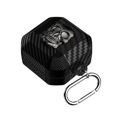 Front. Dteck - Skull Lock For Samsung Galaxy Buds 4/ 4 Pro Shockproof Rugged Case with Keychain - Silver.