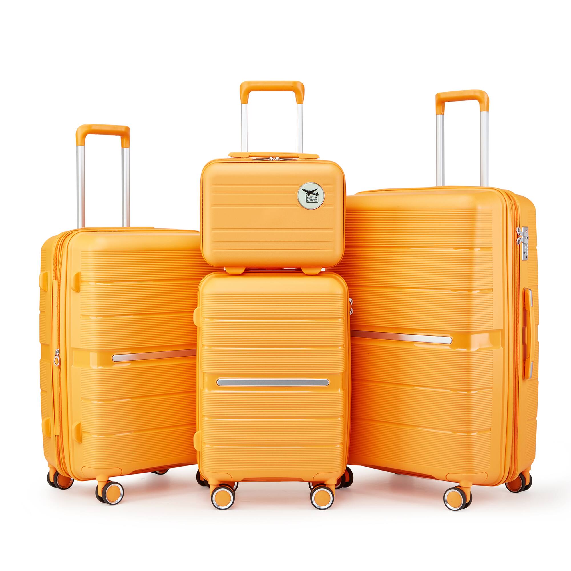 Front. ELEMENT ACE - 4-Piece Lightweight Expandable Hardshell Luggage Set with Spinner Wheels and TSA Lock - Orange.