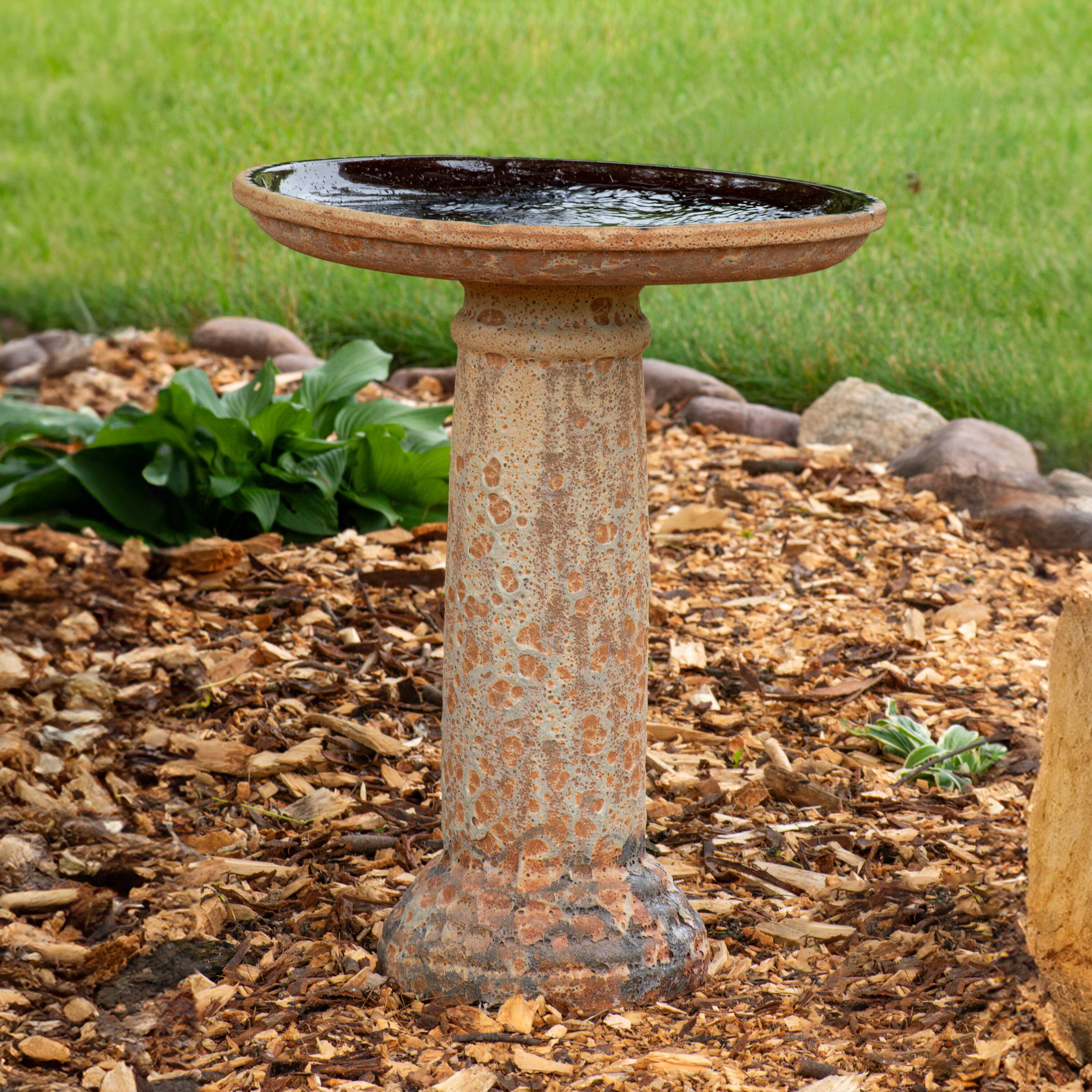Alt View 2. Sunnydaze - Toulon 24.5” H Lava Finish Bird Bath - Brown.