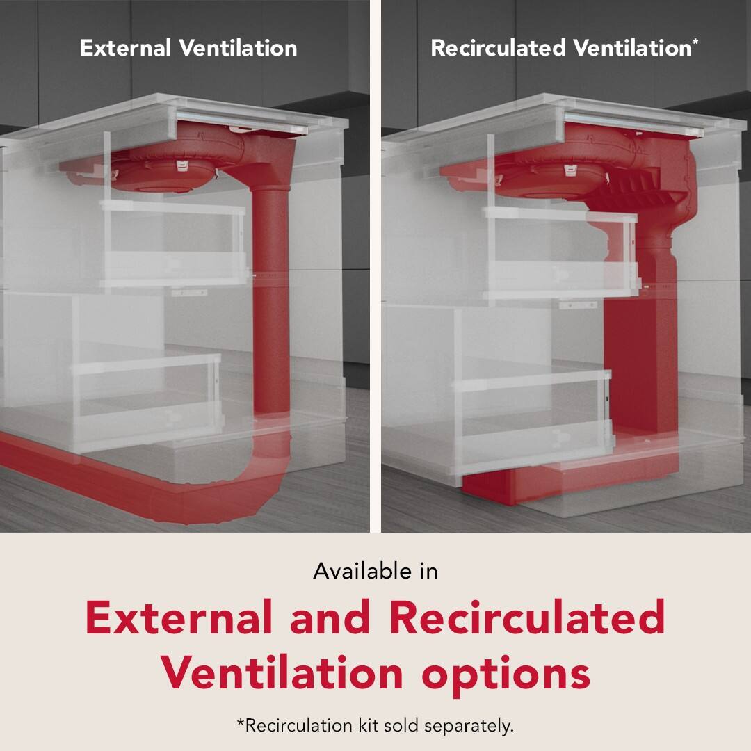 External Ventilation  
Recirculated Ventilation*  

Available in External and Recirculated Ventilation options  
*Recirculation kit sold separately.