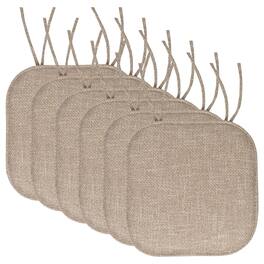 Sweet Home Collection - Herringbone Stitch Memory Foam Non-Slip 16" x 16" Chair Cushion Pad with Ties, 6-Pack - Taupe