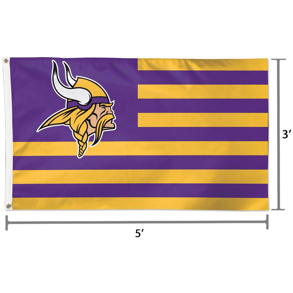 Alt View 1. WinCraft - Minnesota Vikings 3' x 5' Americana Stars & Stripes Deluxe Flag - Multicolor.