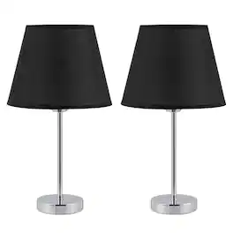 Oumilen - Small Black Shade Table Lamp with Chrome Base, E26 Socket & UL Plug