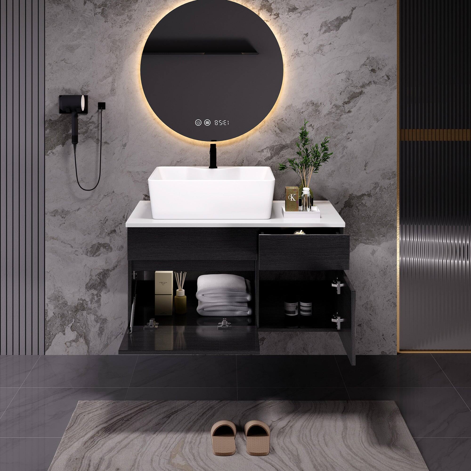 Alt View 1. Boyel Living - 31.5 In Modern Single Bathroom Vanity with Ceramic Vessel Sink and Wide Storage Cabinet - Black.