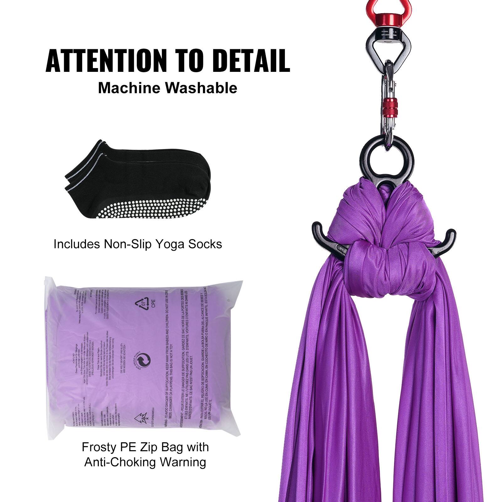 ATTENTION TO DETAIL  
Machine Washable  

Includes Non-Slip Yoga Socks  

Frosty PE Zip Bag with Anti-Choking Warning