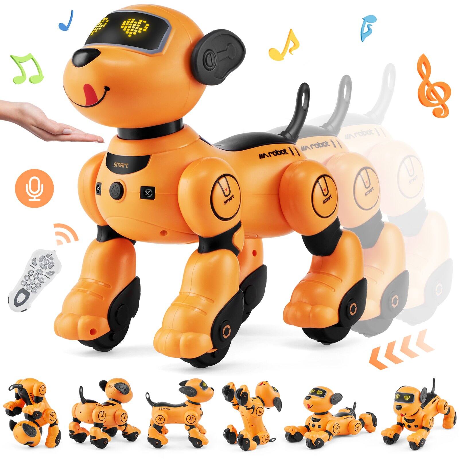 Glintex - RC Robot Dog Toy Programmable Smart Talking Dancing Touch & Voice Control Robot Pet for Kids Boys Girls