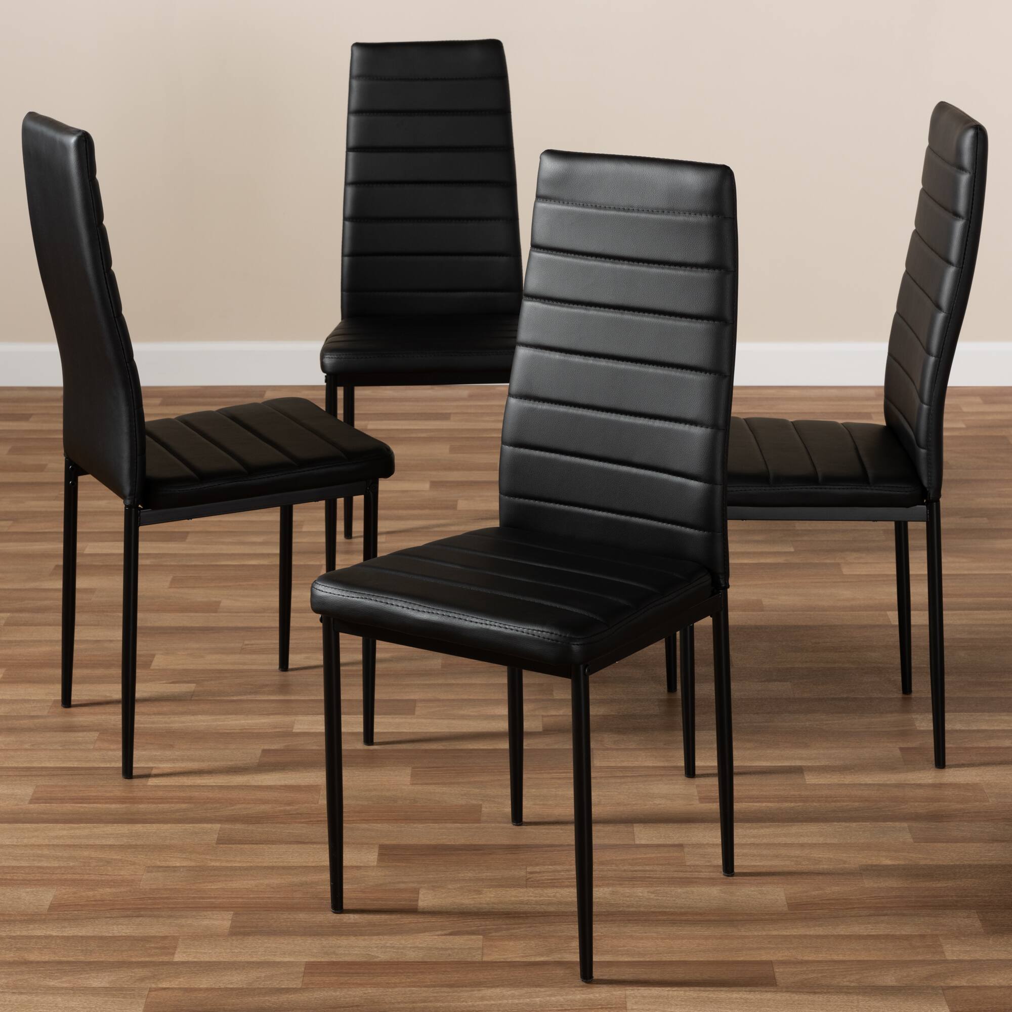 Back. Baxton Studio - Set of 4 Armand Modern and Contemporary Faux Leather Upholstered Dining Chairs - Black.