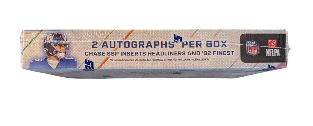 2 AUTOGRAPHS PER BOX  
CHASE SSP INSERTS HEADLINERS AND '92 FINEST  
(Each box contains redemption cards with expiration dates. ONC PURCHASE NECESSARY VISIT TOPPS.COM NPN FOR DETAILS AND ENTRY)  
NFL NFLPA
